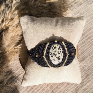 Bracelet Manchette Noir & Jaspe Dalmatien