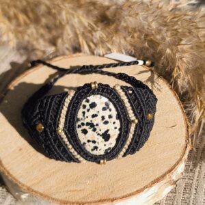 Bracelet Manchette Noir & Jaspe Dalmatien